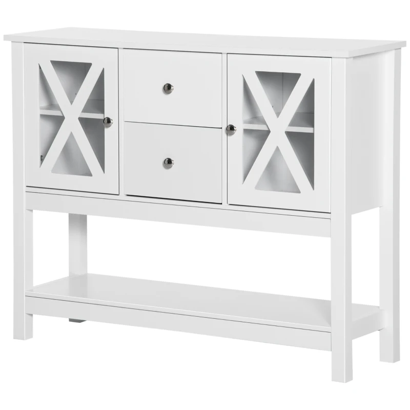 HOMCOM Modern Sideboard, Glass Door Buffet Cabinet with Storage Drawers and Adjustable Shelves, Console Table for Living Room, Kitchen, Entryway, White
