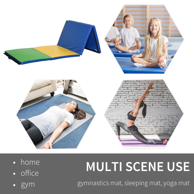 Soozier 4'x10'x2'' Folding Gymnastics Tumbling Mat, Exercise Mat with Carrying Handles for Yoga, MMA, Martial Arts, Stretching, Core Workouts, MultiColor