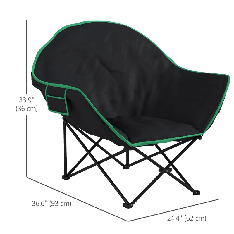 Outsunny Foldable Camping Chair Padded Moon Saucer Chair with Carry Bag, Storage Pocket for Outdoor, Beach, Picnic, Hiking, Fishing, Travel