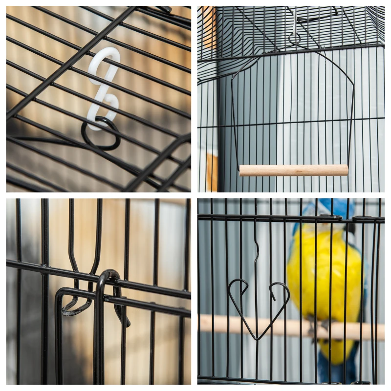 PawHut 36" Bird Cage, Macaw Play House, Cockatoo, Parrot, Finch Flight Cage, 2 Doors Perch, 4 Feeder Pet Supplies, Black