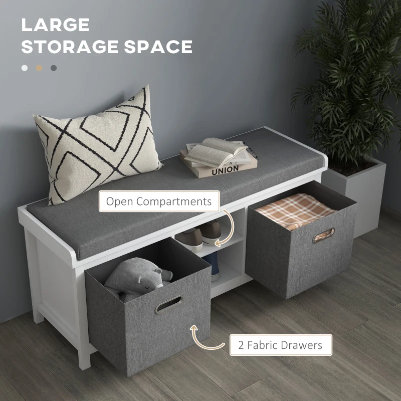 HOMCOM Shoe Storage Bench with Cushioned Seat, Entryway Bench Seat with 2 Drawers and Adjustable Shelf for Hallway, White