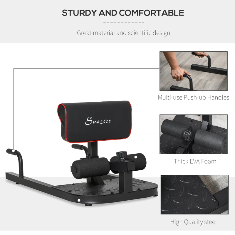 Soozier 3 in 1 Padded Push Up Sit Up Squat Machine Home Gym Fitness Equipment, Black