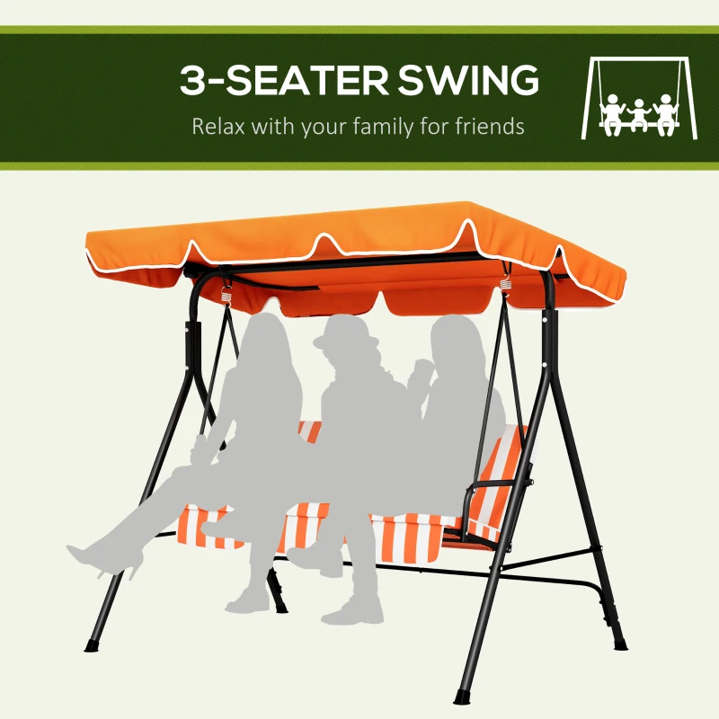 Outsunny 3-Seater Outdoor Porch Swing with Adjustable Canopy, Patio Swing Chair for Garden, Poolside, Backyard, Orange