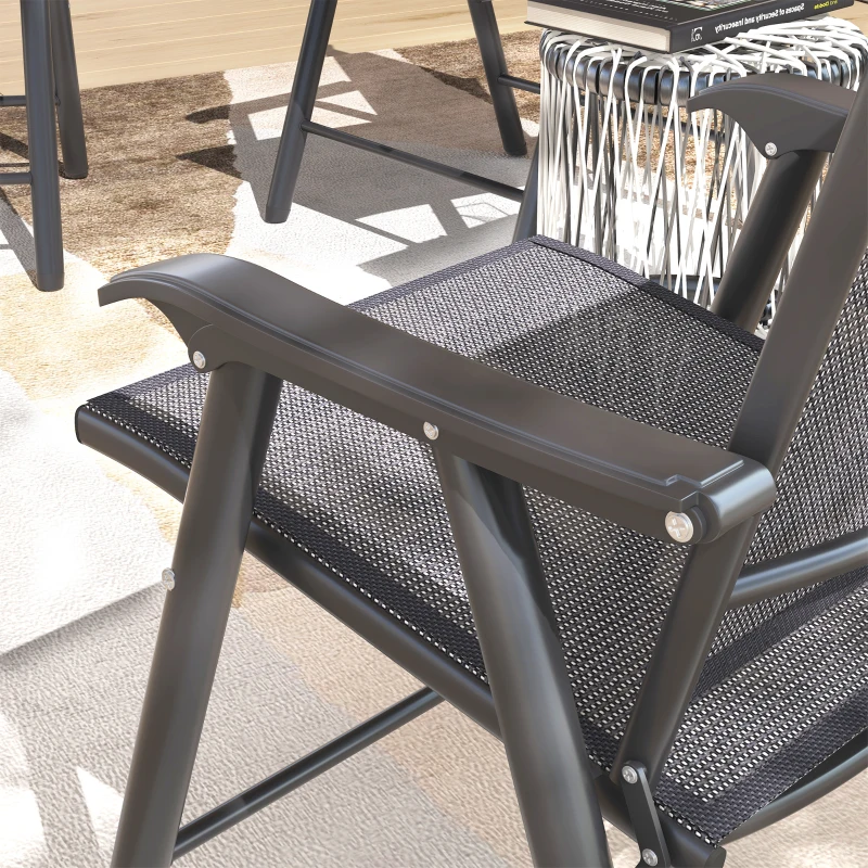 Outsunny 4-Piece Folding Chair Set for Relaxing on Patio Balcony Garden, Comfortable Outdoor Furniture with Armrests, Dark Grey