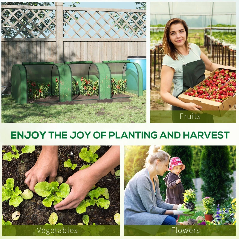 Outsunny 9.7' L x 3' W x 2.5' H Portable Tunneled Greenhouse with 3 Zippered Doors, Water/UV Fighting PE Cover