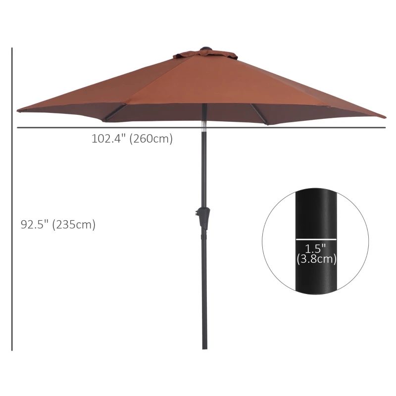 Outsunny 8.5FT Patio Umbrella, Round Garden Parasol with 6 Ribs, Market Sunshade Tilt Canopy w/ Crank Handle for Outdoor, Coffee