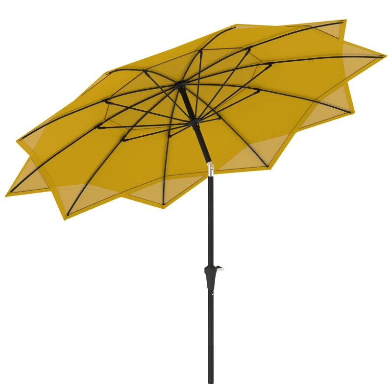 Outsunny 8.5FT Parasol with 10 Ribs, Air Vents, Crank Handle & Tilt for Outdoor, Garden and Pool, Yellow