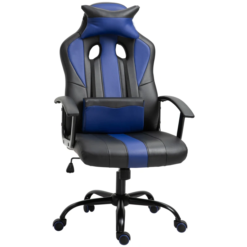 Vinsetto Office Chair High Back Racing Style Gaming Chair Adjustable PU Leather Swivel Computer Task Seat with Lumbar Support and Pillow Blue