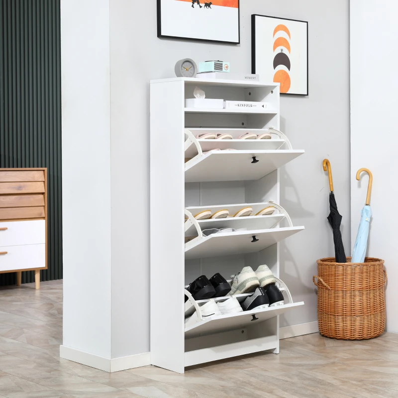 HOMCOM Slim Shoe Storage, Trendy Shoe Rack with 3 Large Fold-Out Drawers & a Spacious Top Surface, White