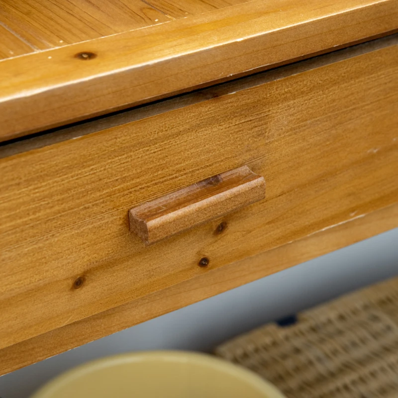 Outsunny Potting Bench Table, Garden Work Bench, Outdoor Wooden Workstation with Tiers of Shelves and Drawer for Patio, Courtyards, Balcony, Brown