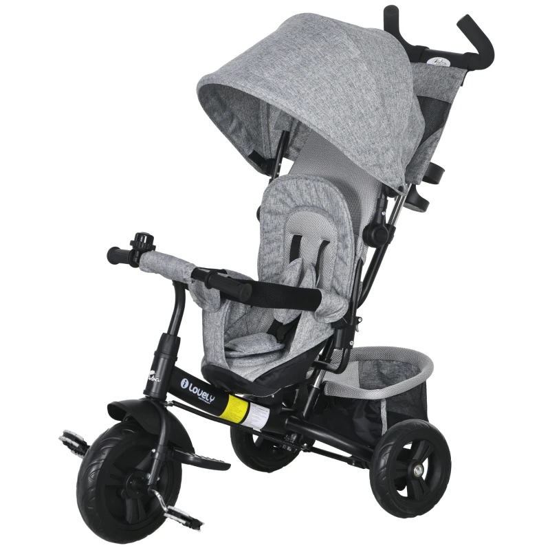 Qaba 6 in 1 Tricycle for Toddler 1-5 Years with Parent-Push Handle, Grey