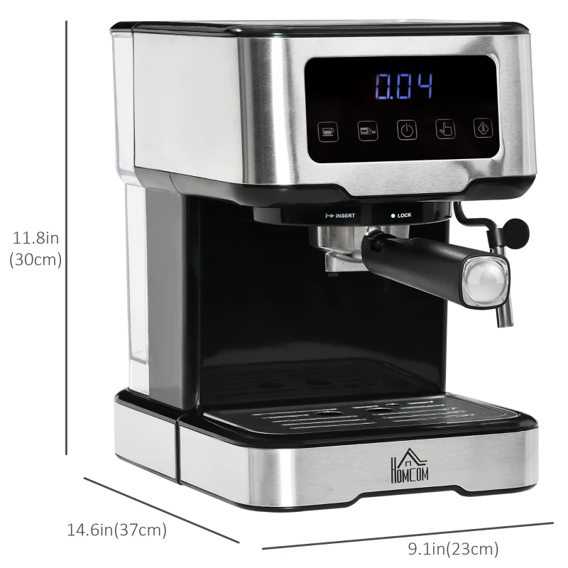 HOMCOM Espresso Machine with Milk Frother Wand, 15-Bar Pump Coffee Maker with 1.5L Removable Water Tank for Espresso, Latte and Cappuccino