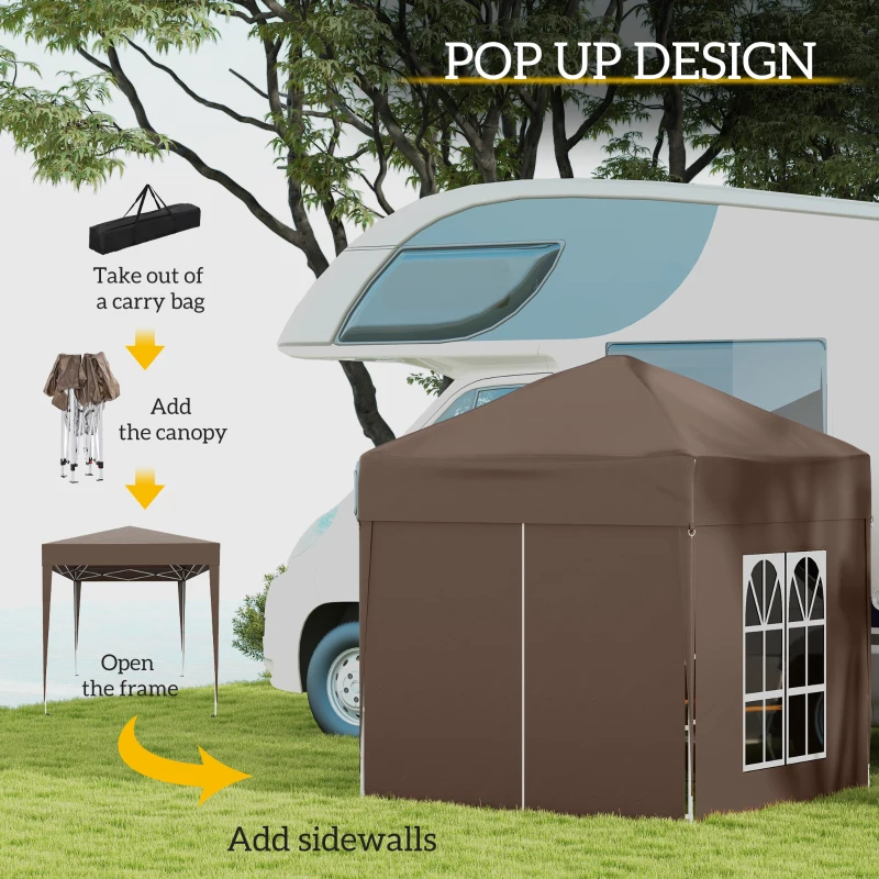 Outsunny 6.6'x6.6' Pop Up Canopy Tent with Sidewalls, Instant Sun Shelter Camping Gazebo with Carry Bag, Brown