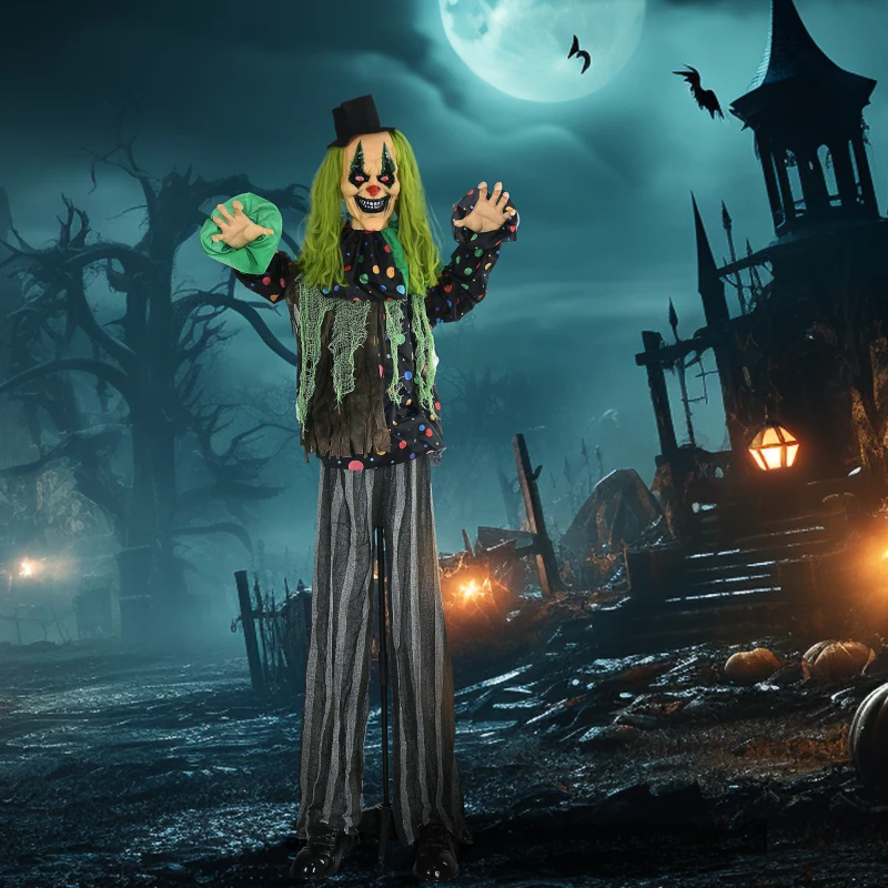 HOMCOM 6.1' Life Size Circus Clown Outdoor Halloween Decoration, Sound and Motion Activated w/ Light Up Eyes for Party