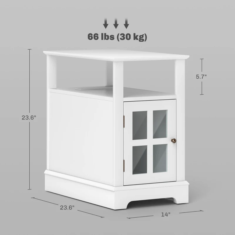 HOMCOM Narrow Side Table End Table with Charging Station, USB Ports, Modern End Table with Storage for Living Room, White