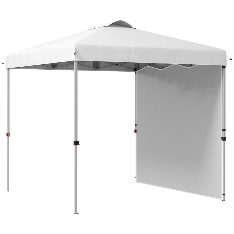 Outsunny 8 x 8 Pop Up Canopy with 1 Sidewall, Carry Bag and 4 Sand Bags, Height Adjustable Instant Sun Shelter, White