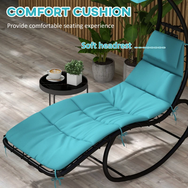 Outsunny Tanning Chair with Sunshade Roof, Rocking Base, Cushion, Headrest, Turquoise