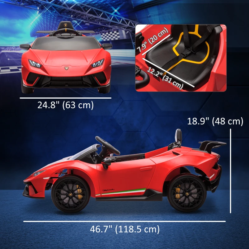 Qaba 12V Lamborghini Huracan Licensed Kids Electric Car with Remote Control, Spring Suspension, Transport Wheels, Red