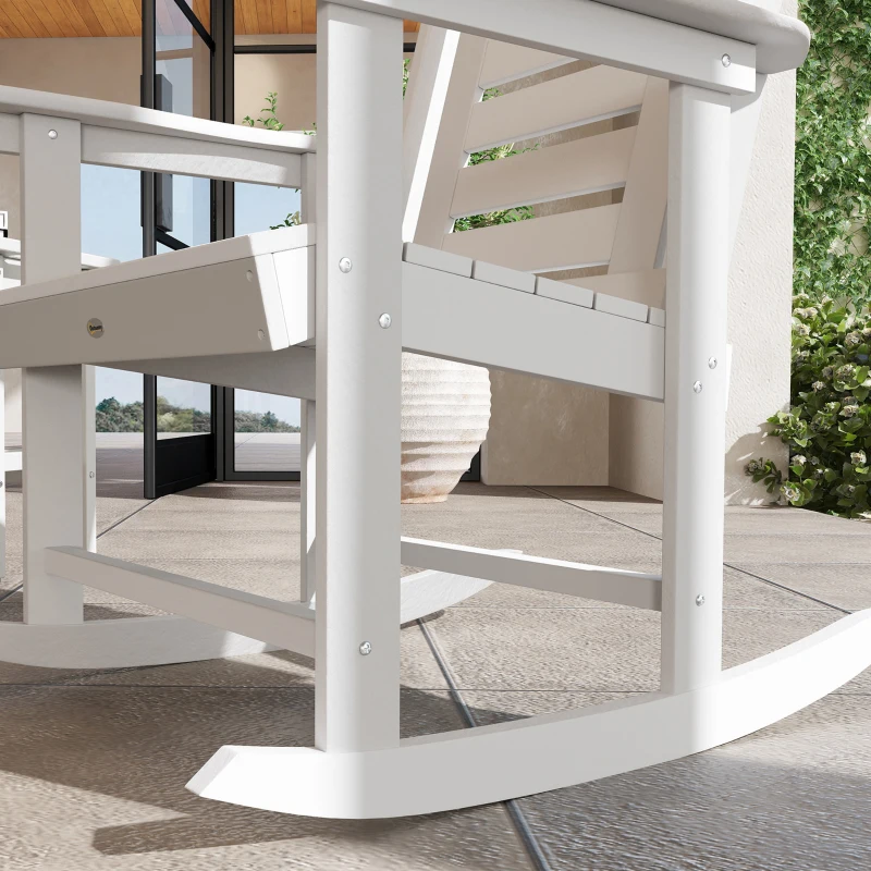 Outsunny 2 Pieces Outdoor Rocking Chairs, HDPE Patio Rockers with 28" High Back, Wide Armrests for Porch Backyard, White