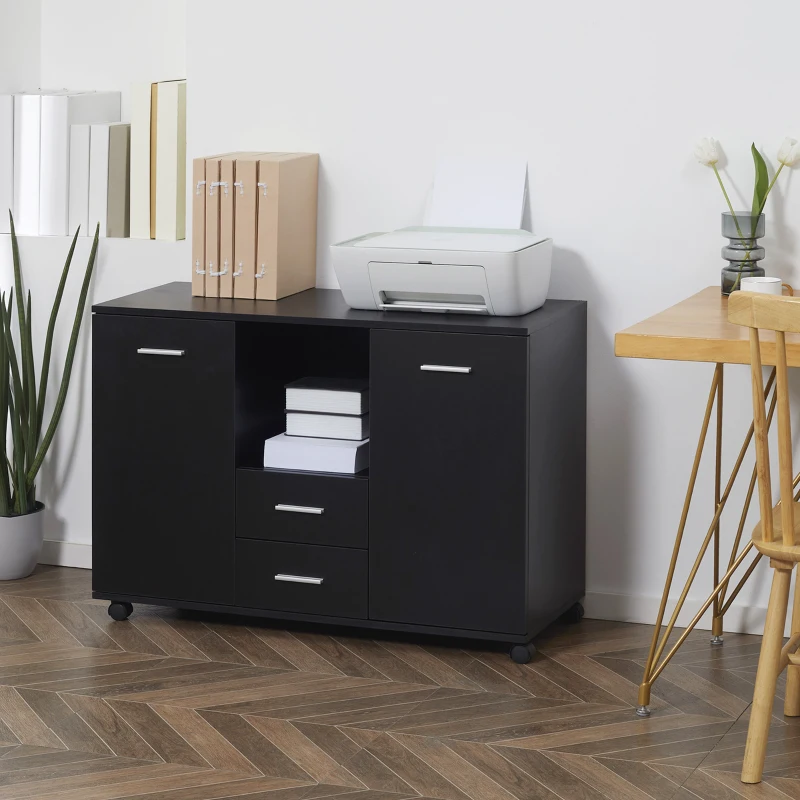 Vinsetto Multifunction Office Filing Cabinet Printer Stand with 2 Drawers, 2 Shelves, & Smooth Counter Surface, Black