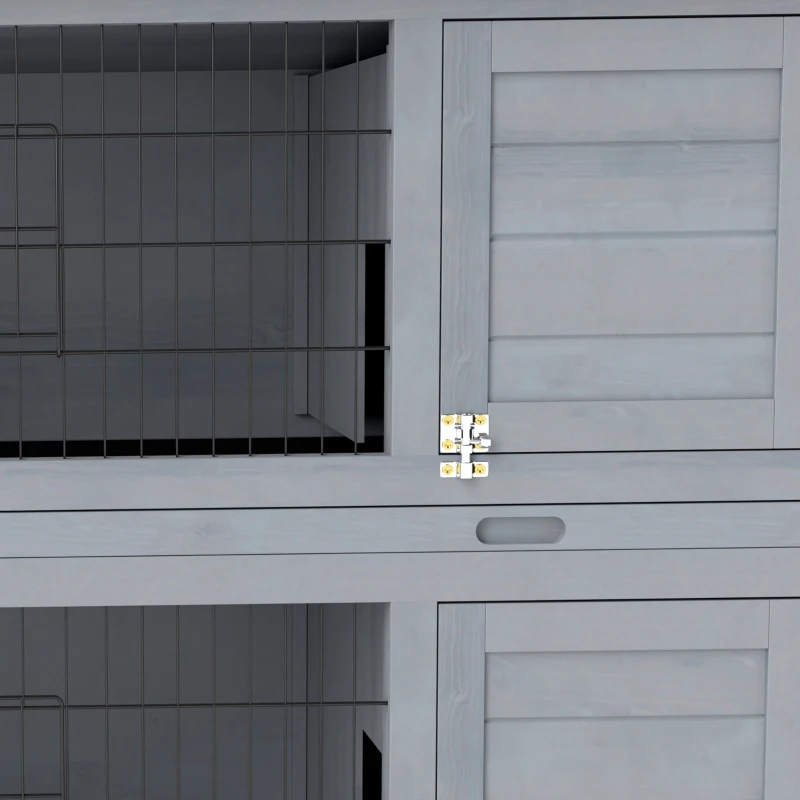 PawHut 2 Tier Wooden Rabbit Hutch Bunny Pet House Wooden Coop Run, Grey