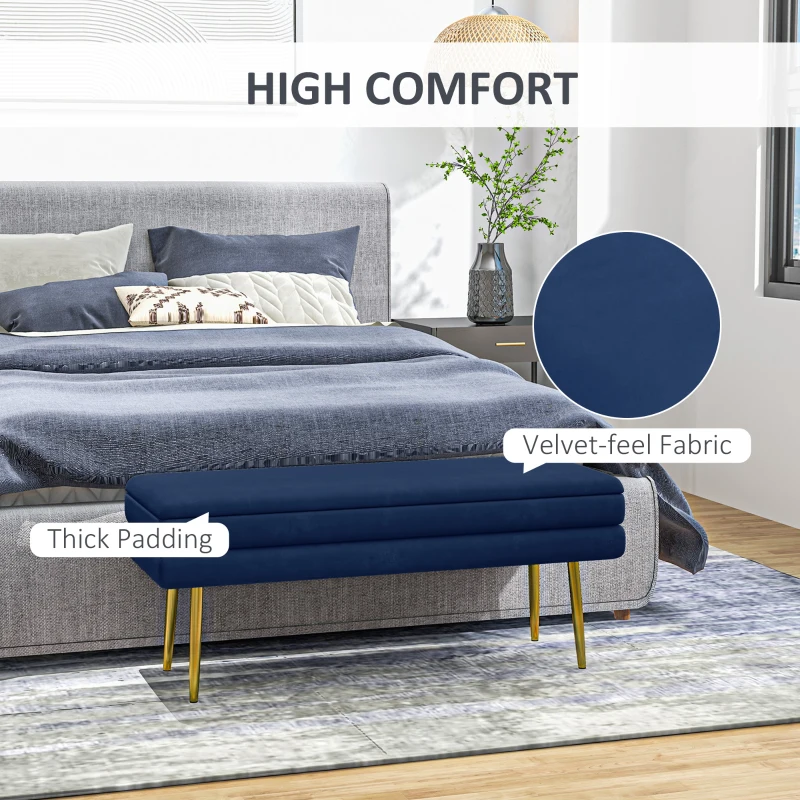 HOMCOM 39" Storage Ottoman, Velvet End of Bed Bench with Steel Legs, Foot Stool with Storage for Bedroom, Living Room