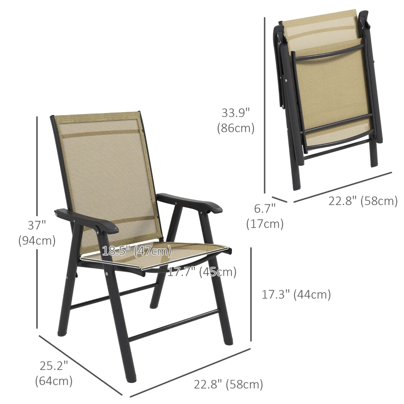 Outsunny 4-Piece Folding Chair Set for Relaxing on Patio Balcony Garden, Comfortable Outdoor Furniture with Armrests, Brown