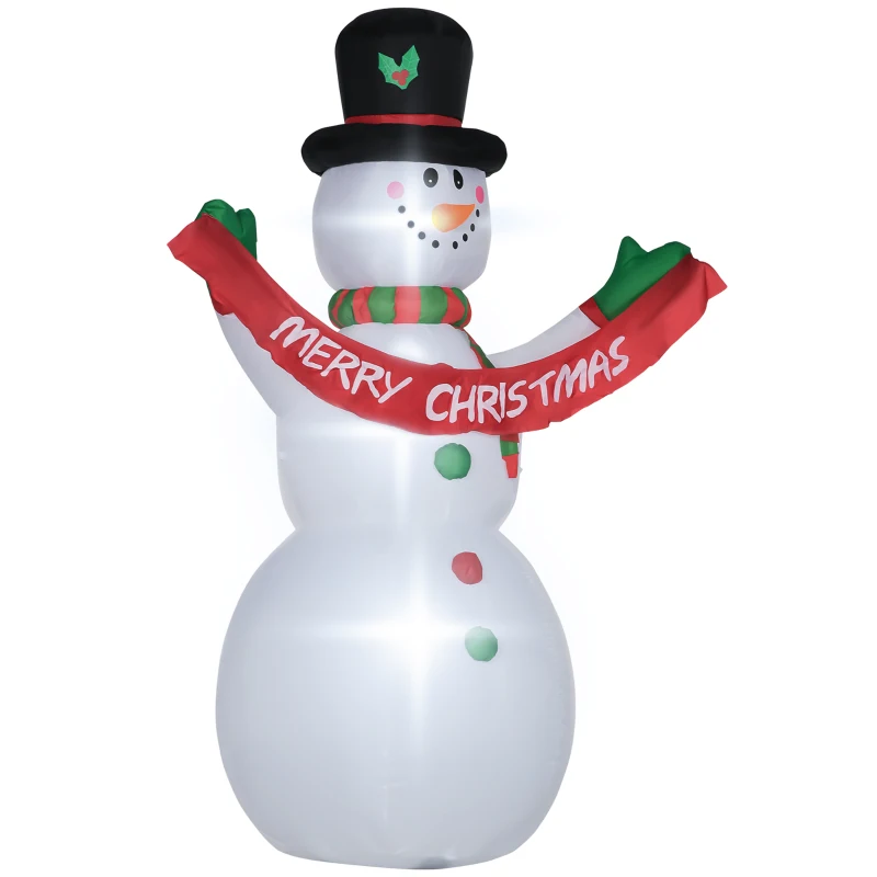 HOMCOM Inflatable Snowman Christmas Yard Outdoor Decoration with Banner LED Lights