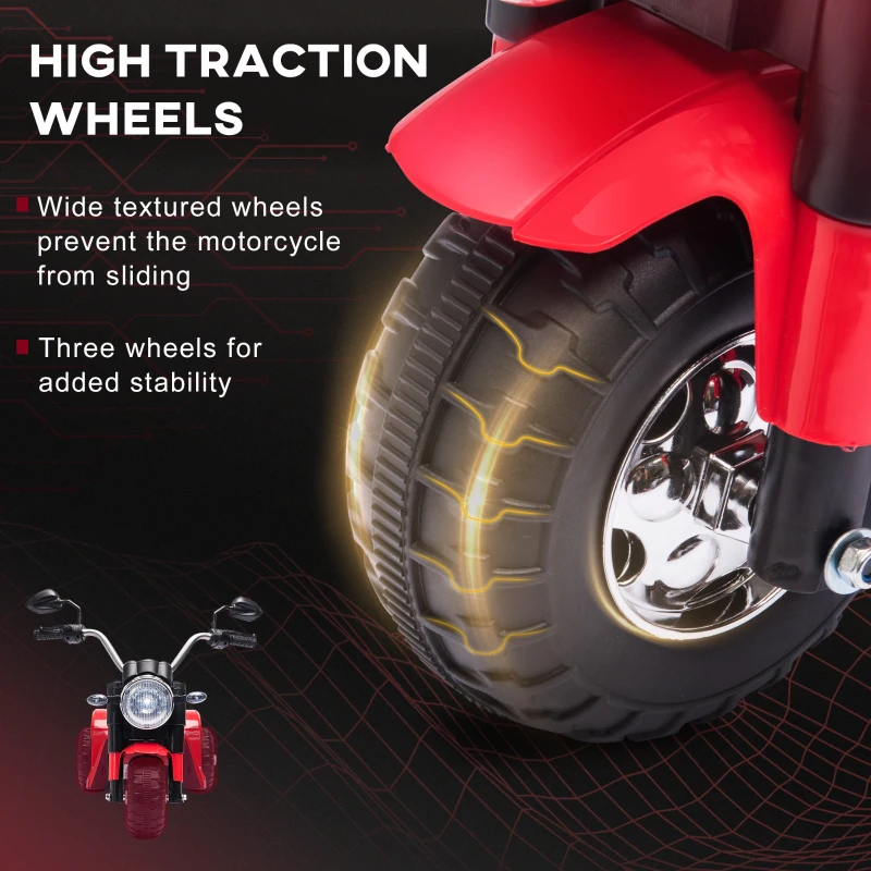 Aosom Electric Motorcycle for Kids, 6V Battery Powered Ride-On Dirt Bike 3-Wheels Motorbike with Horn Headlights Realistic Sounds Speed for 18 - 36 Months Red