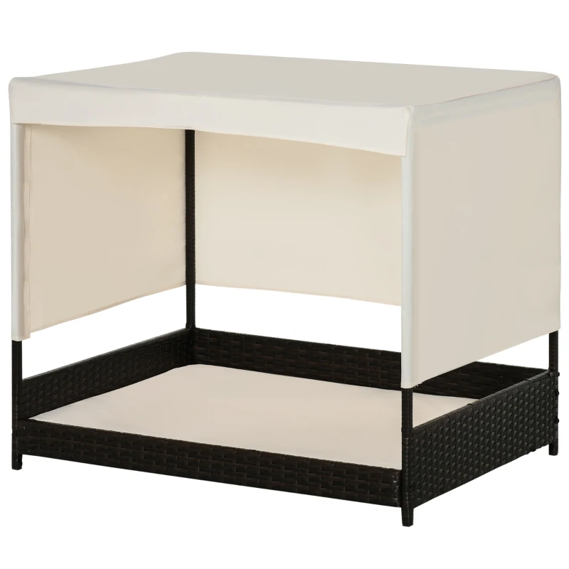 PawHut Wicker Dog House Elevated Pet Bed with Shade Canopy for Medium Large Dogs Indoor Outdoor with Cushion, 36" x 28" x 32"