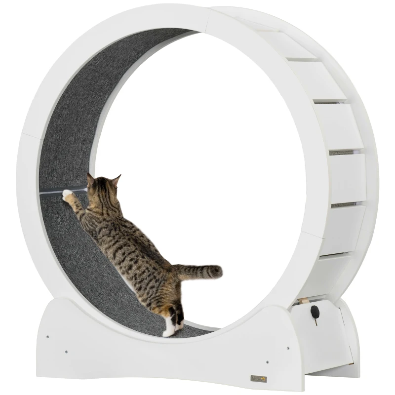 PawHut 30" Cat Exercise Wheel with White Wood Grain