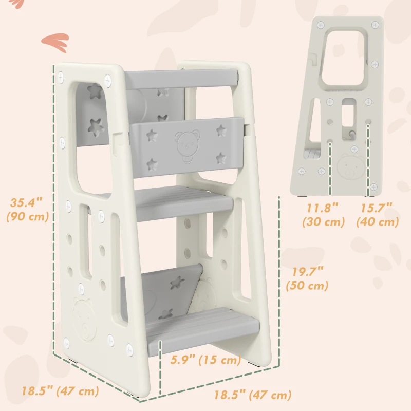 Qaba Kids Step Stool Adjustable Standing Platform Cream White