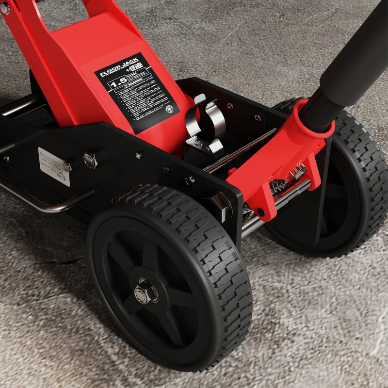 HOMCOM 1.5 Ton Big Wheel Hydraulic Car Jack Heavy Duty Steel Off-Road Jack with Extra Saddle for Trucks, SUVs, ATVs, Red