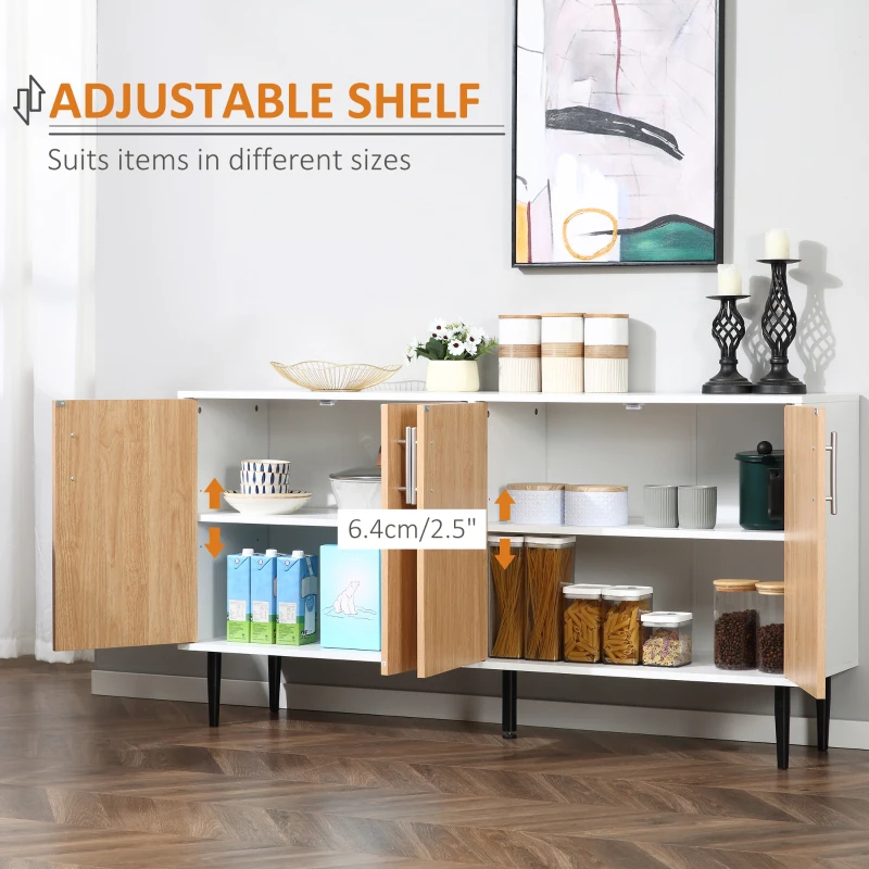 HOMCOM Modern Sideboard, Buffet Cabinet, Console Table with Adjustable Shelves, Anti-Topple Design, and Large Countertop, Natural