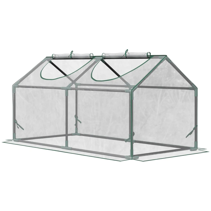 Outsunny 4' x 2' x 2' Portable Mini Greenhouse, Small Green House with PVC Cover, Roll-up Zippered Windows for Indoor, Outdoor Garden, Clear