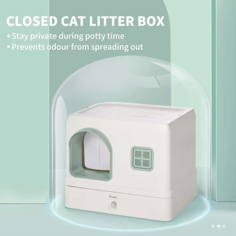 PawHut Cat Litter Box with Scoop, Deodorants, Front Entrance, Drawer Pan, 20" x 16" x 16", White