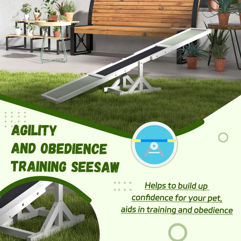 PawHut Wooden Dog Agility Seesaw for Training and Exercise, White