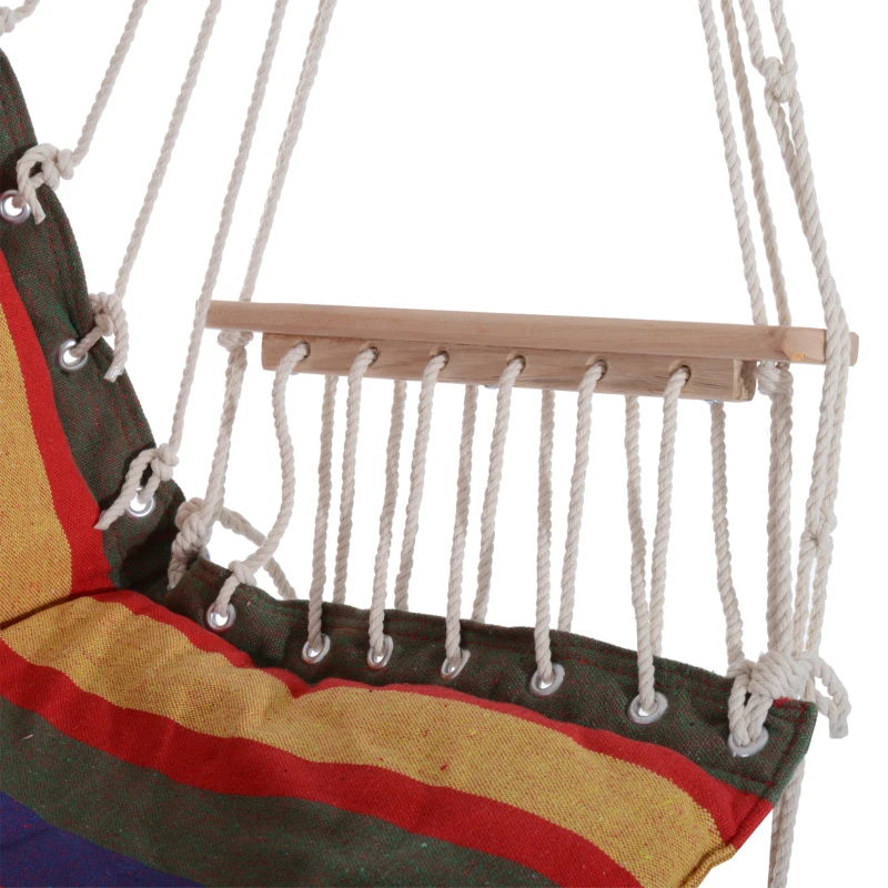 Outsunny Patio Hammock Chair, Portable Hanging Cotton Rope Hammock Swing Chair Sleeping Bed Seat with Footrest for Outdoor Garden Yard Camping Red
