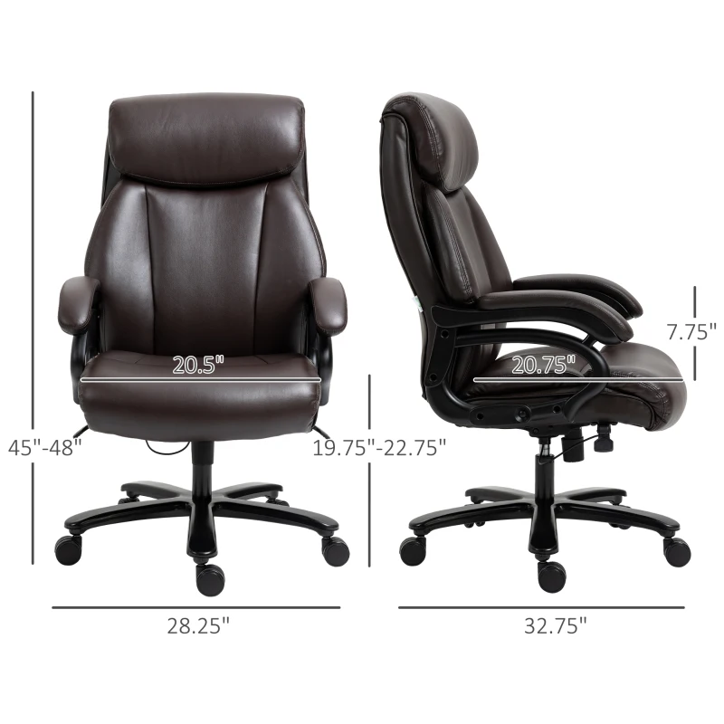 Vinsetto Big and Tall Executive Office Chair 400lbs High Back PU Leather Chair with Adjustable Height, Swivel Wheels, Brown