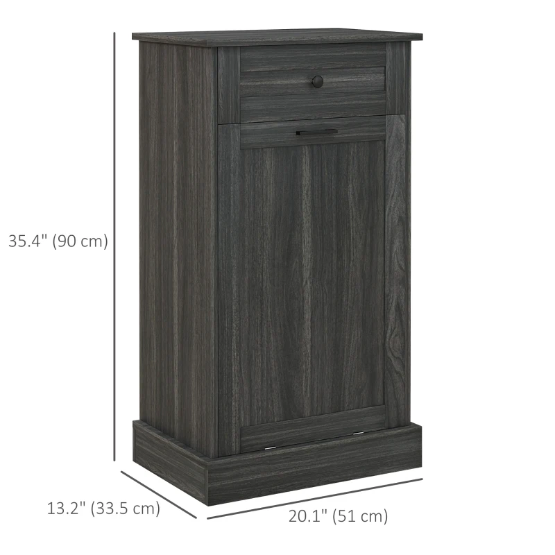 HOMCOM Kitchen Tilt Out Trash Bin Cabinet, Free Standing Recycling Cabinet, Trash Can Holder with Drawer, Charcoal Grey