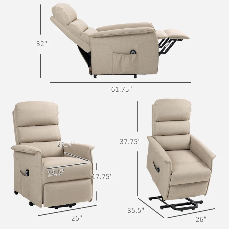 HOMCOM Power Lift Chair for Seniors, Electric Lift Recliner Chair with Remote Control, Side Pockets for Living Room, Beige