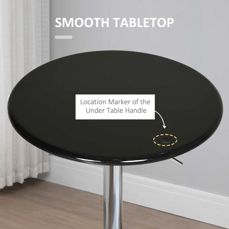HOMCOM Round Cocktail Bar Table Metal Base Tall Bistro Pub Table Adjustable Counter Height Black Silver