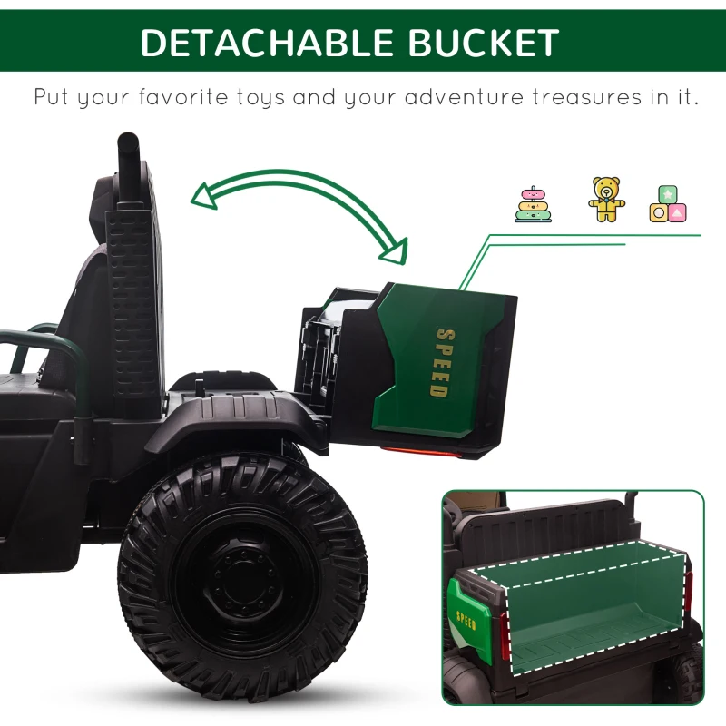 Aosom Ride-on Tractor 2-Seater Battery-Powered Car for Kids with Large High-Traction Wheels, 12V Truck Ride-on Toy with Rear Storage, Outdoor Toy, Green