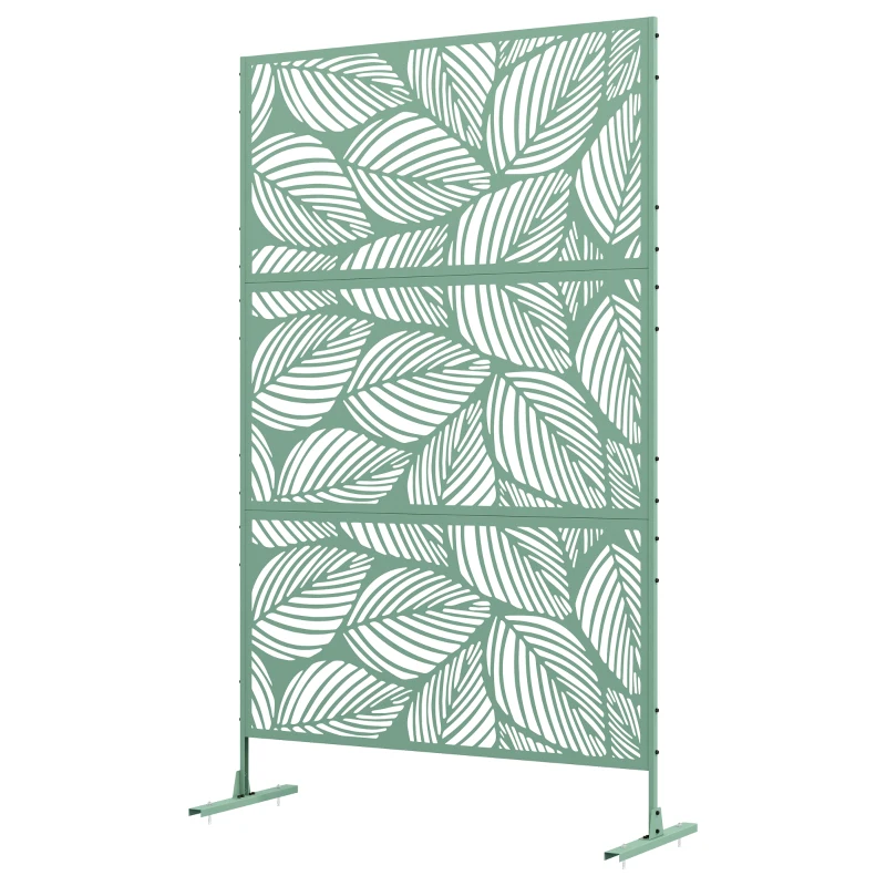 Outsunny 6.5FT Decorative Outdoor Divider, Metal Privacy Screen with Stand, Leaf Style, Light Green