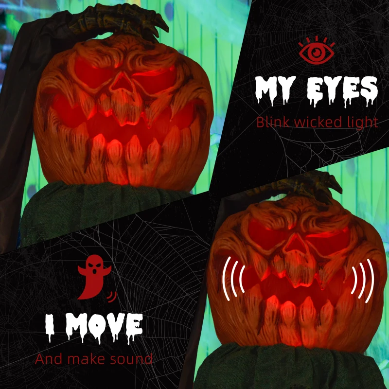 HOMCOM 6' Life Size Decoration Animatronic Skull Pumpkin Ghost Outdoor Halloween, Sound and Motion Activated