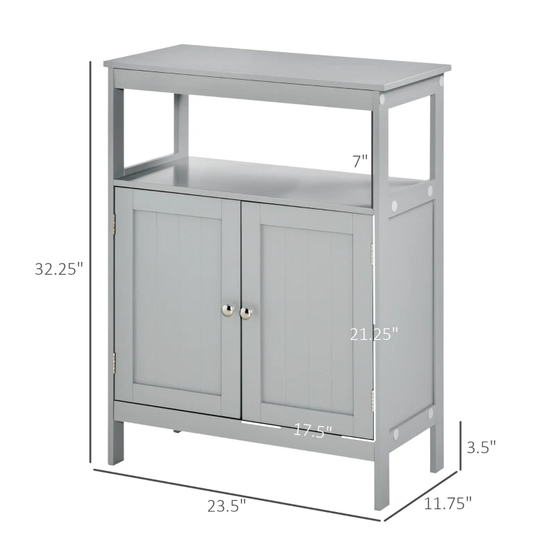 kleankin Freestanding Modern Bathroom Storage Cabinet, with Doors and Open Shelf, Bathroom Organizer Furniture, Grey