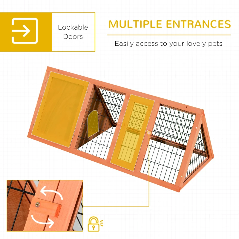 PawHut 47" Triangular Wooden Rabbit Hutch Bunny Guinea Pig House Small Animal Cage Backyard Garden Habitat