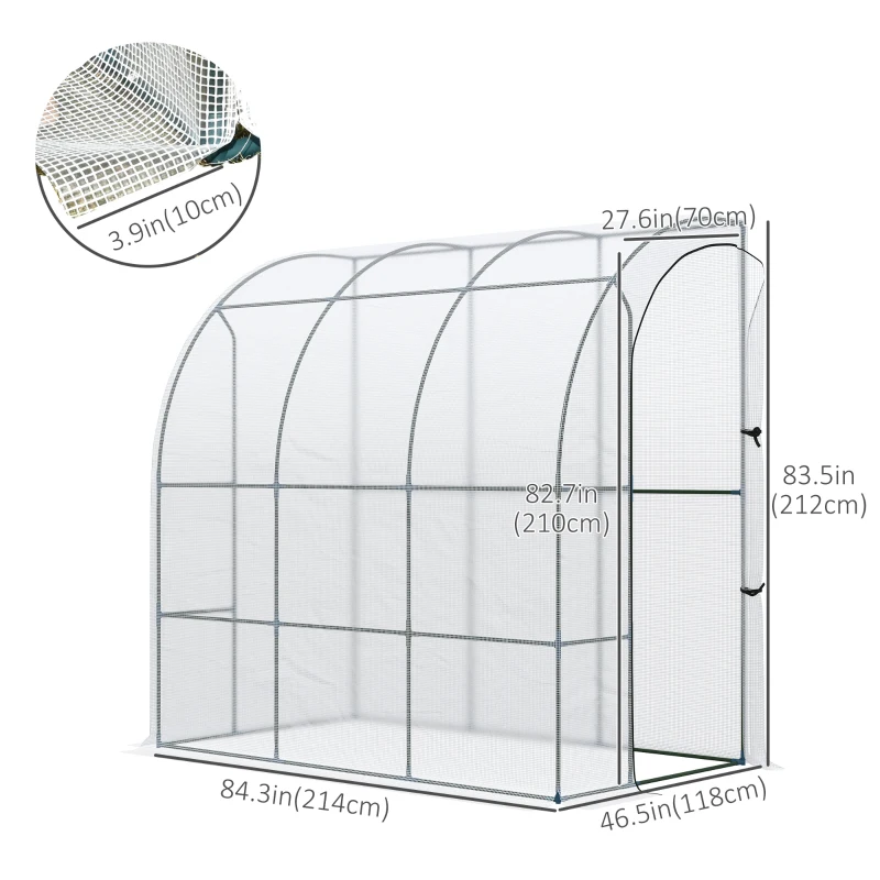Outsunny 7' x 4' x 7' Outdoor Lean-to Walk-in Garden Greenhouse with Roll-Up Door Hot House for Plants Herbs Vegetables, White