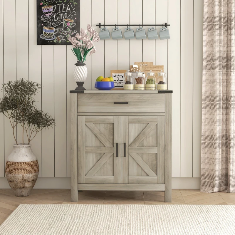 HOMCOM Kitchen Sideboard Cabinet Small Countertop Storage w/ Drawer & Shelf for Kitchen Living Room Entryway White