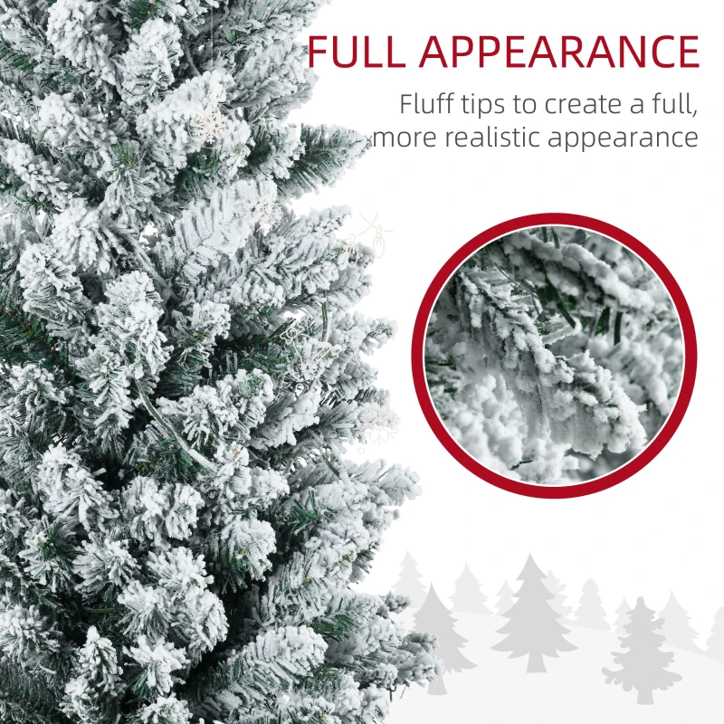 HOMCOM 7ft Pencil Christmas Tree, Slim Artificial Christmas Tree with Realistic Branches and Warm White LED Lights, Green